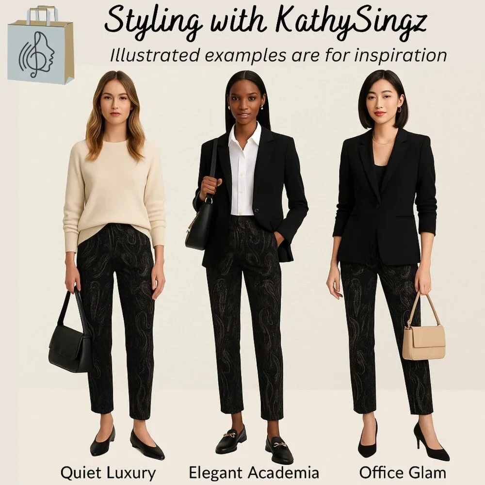 JEnvie New York Black Paisley Jacquard Pants Size 10 Made in USA Quiet Luxury - Picture 3 of 11